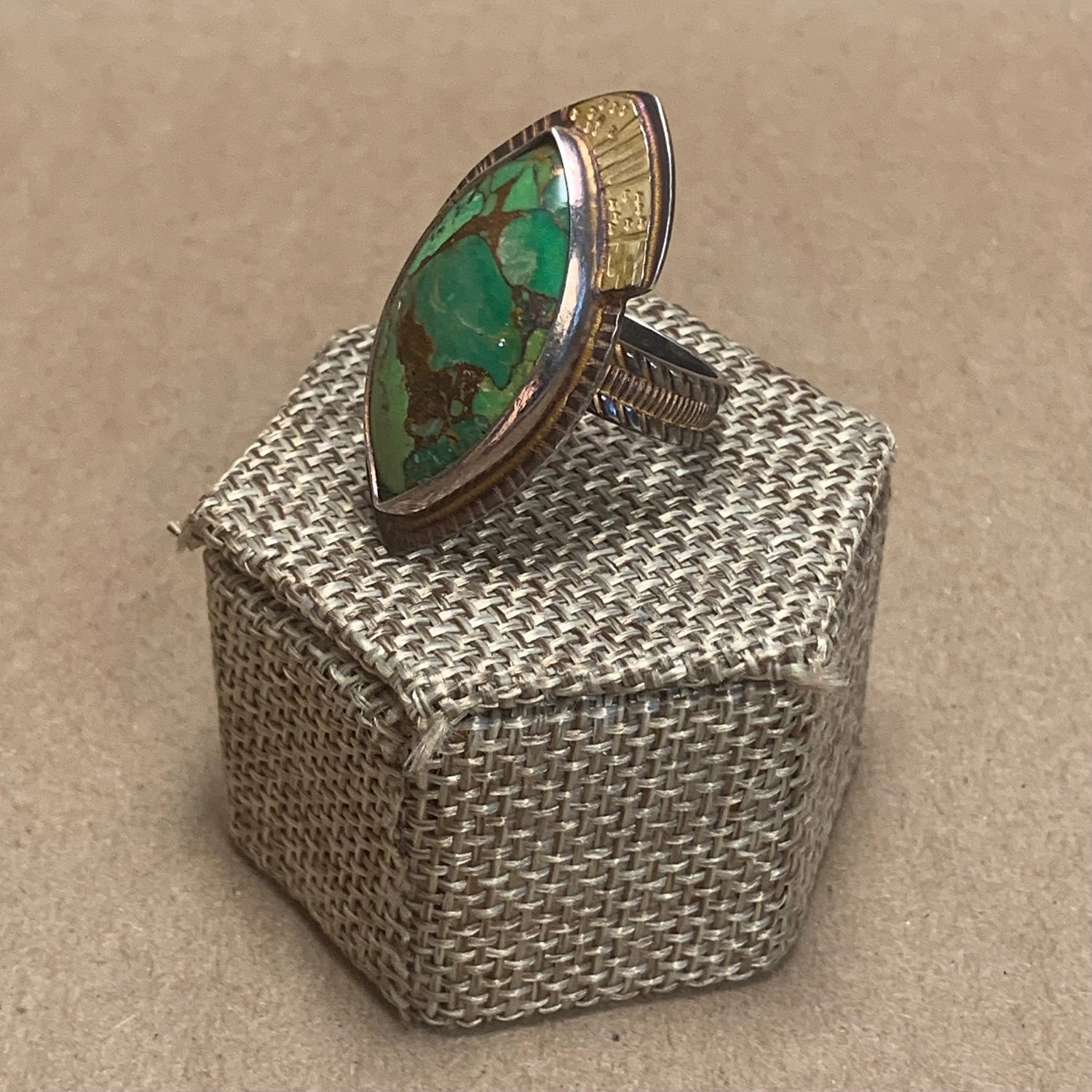 Size 7.25 Mosaic Turquiose, 18K Gold and Sterling Silver Ring