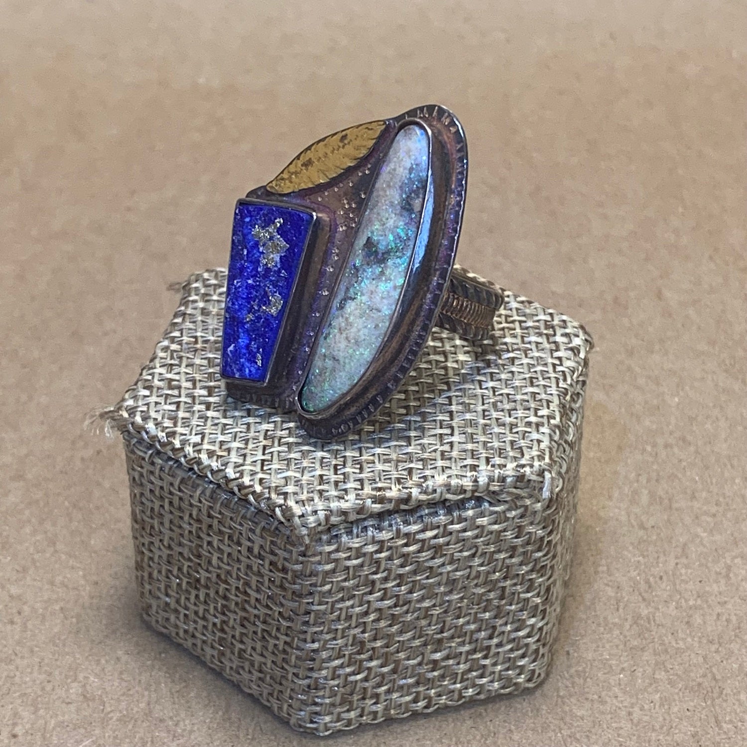 Size 8.5 Landaamuca Opal, 18K Gold and Sterling Silver Ring