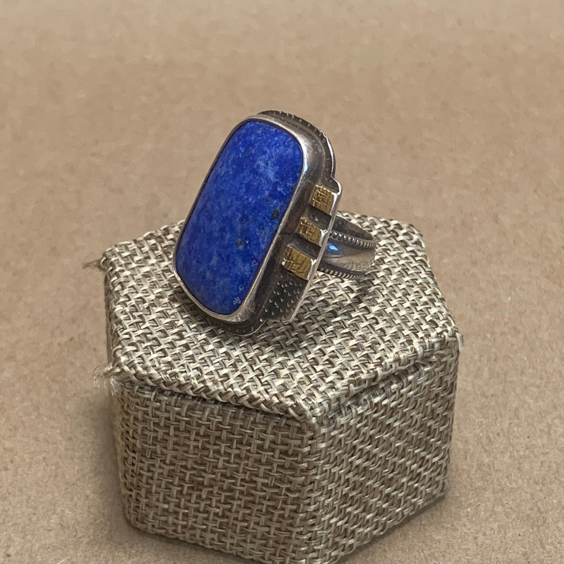 Size 6.75 Lapis, 22K Gold and Sterling Silver Ring