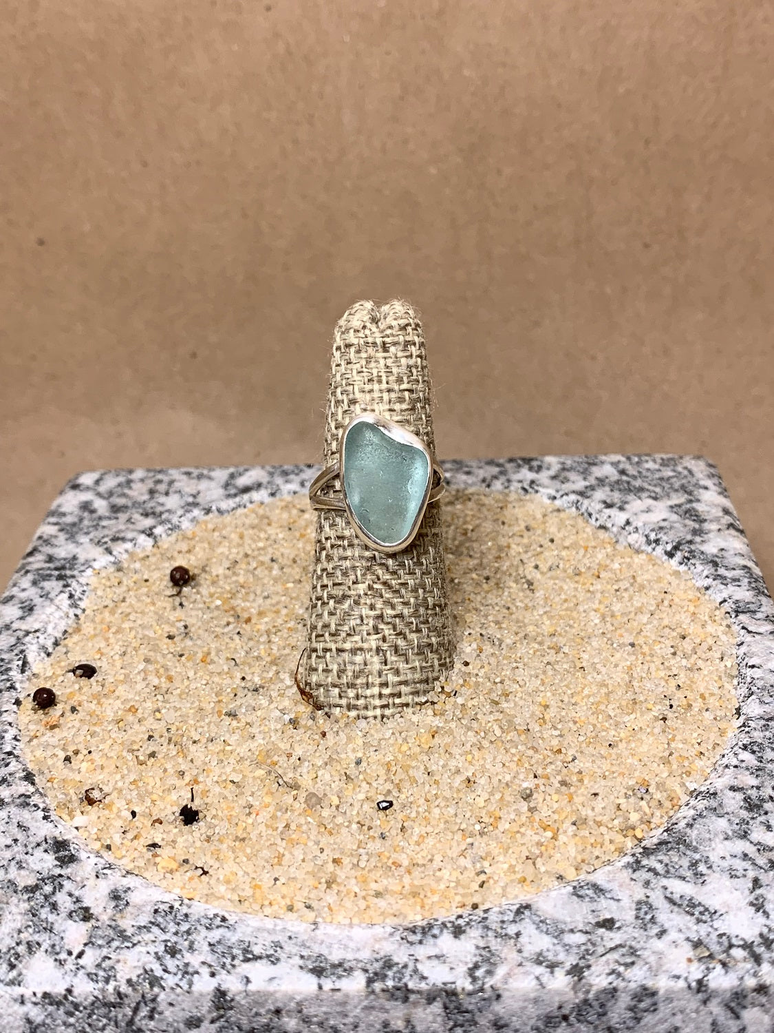 Aqua Beach Glass and Sterling Silver Ring size 6