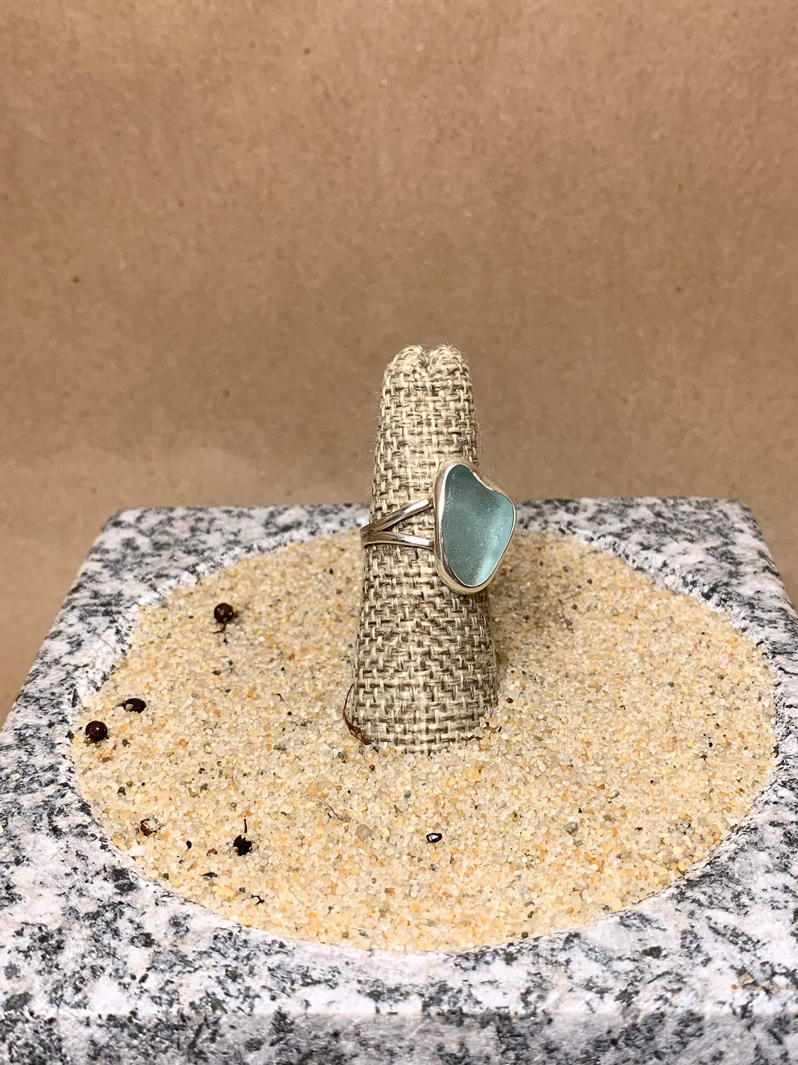 Aqua Beach Glass and Sterling Silver Ring size 6