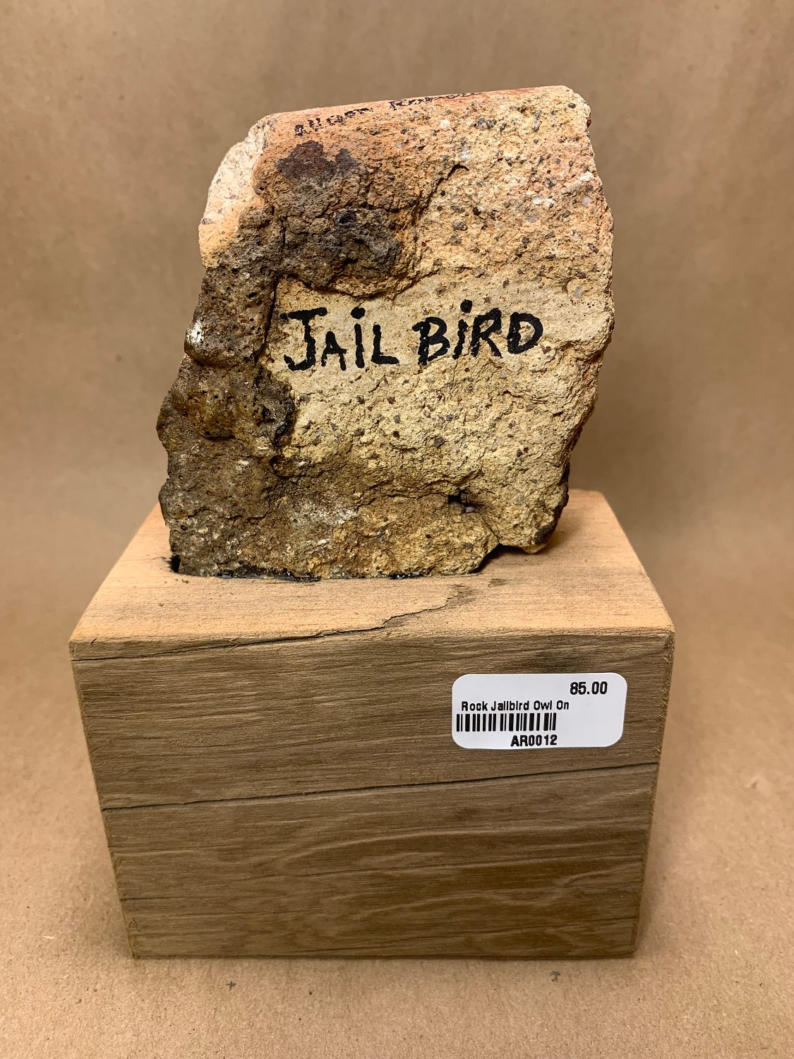 Handpainted Jailbird Owl Rock On Wood Base