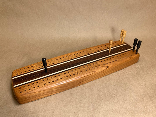 Cherry Cribbage Board w/ Maple and Black Walnut Inlay