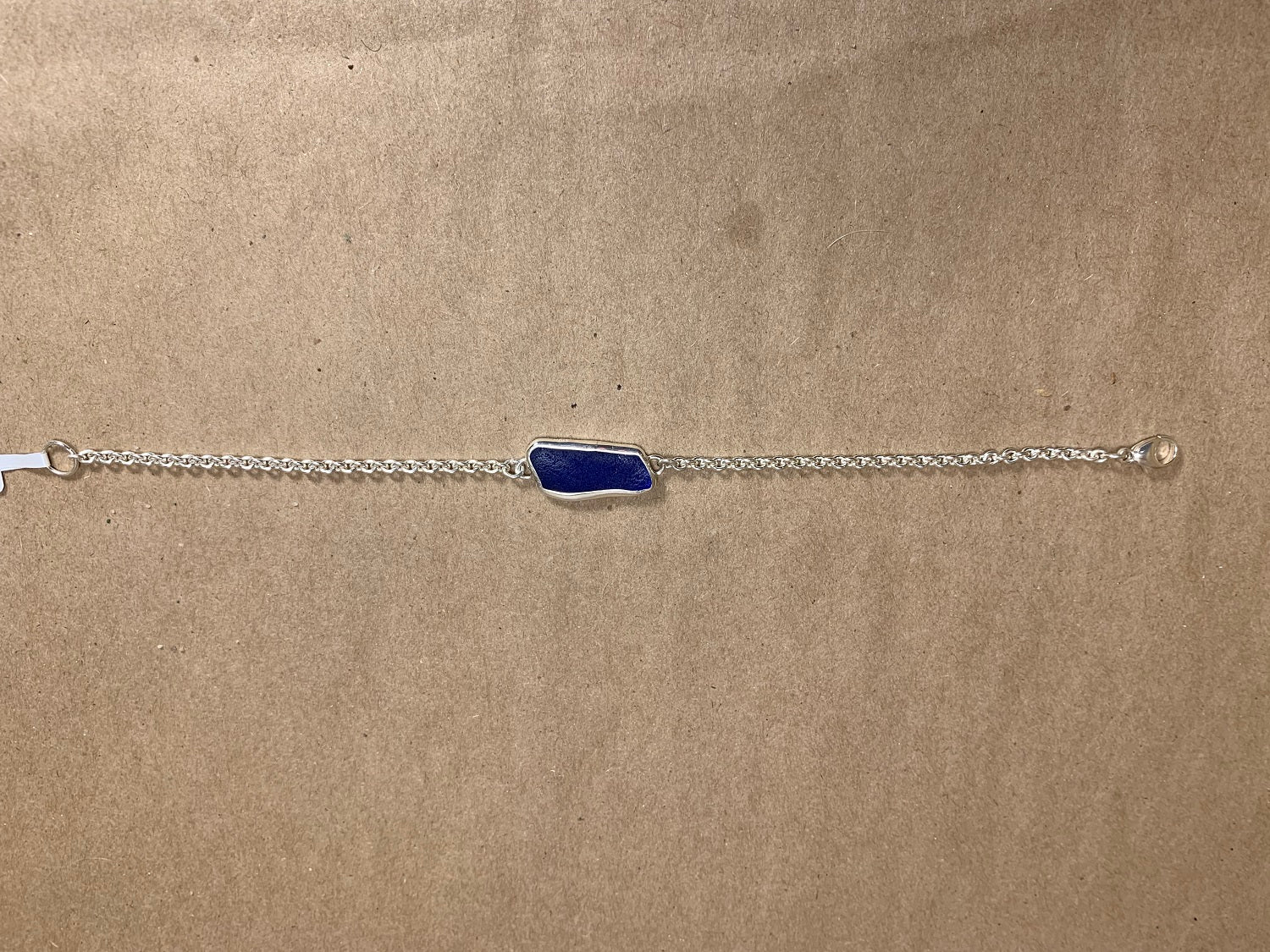 Cobalt Blue Beach Glass Silver Bezeled Bracelet 7.75"