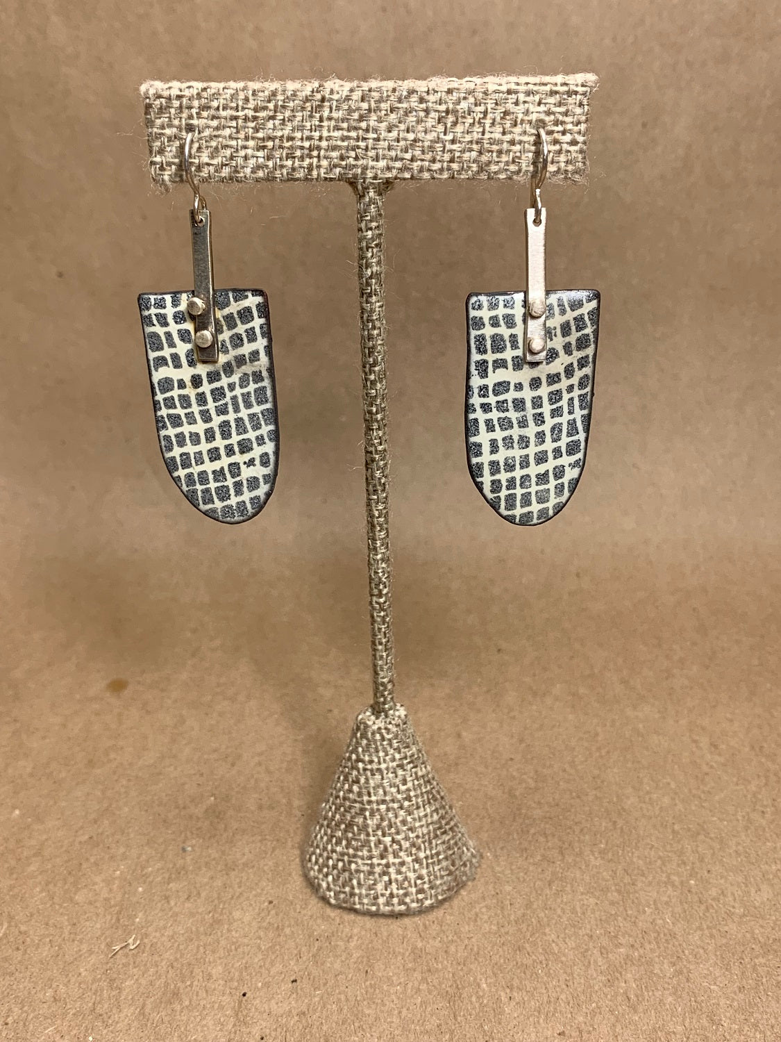 Silver and Gray/White Enamel Drop Earring