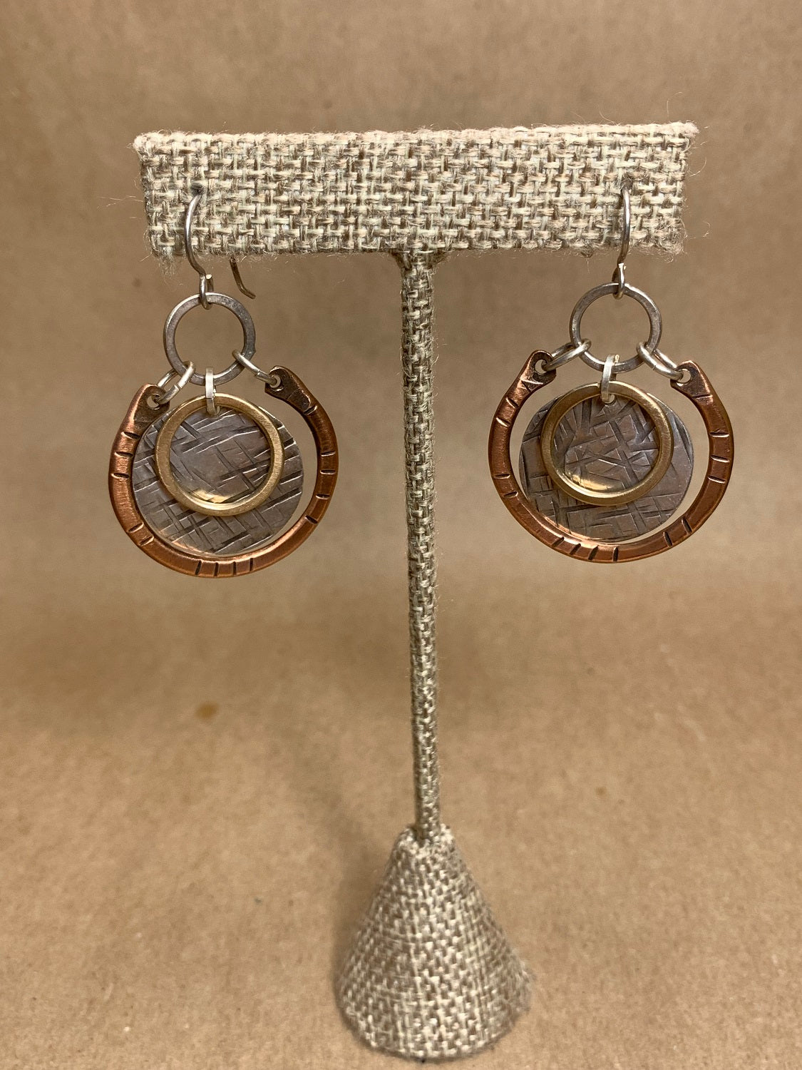 Silver, Copper and Brass Wire Drop Earring