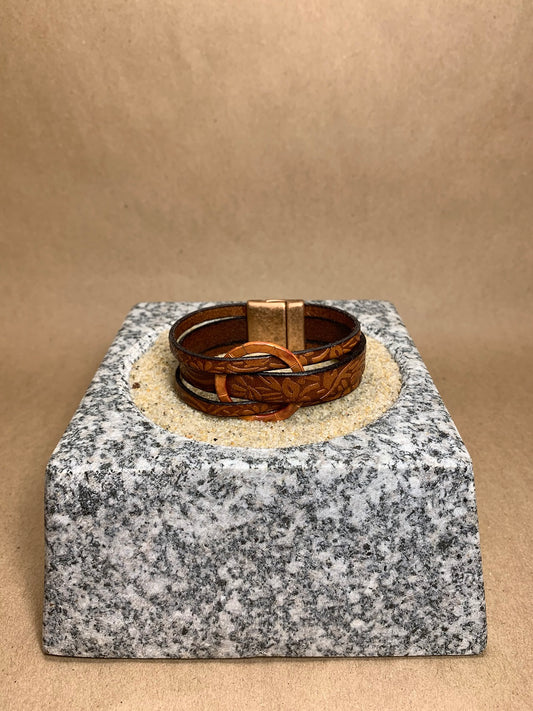 Roundup Embossed Brown Bracelet