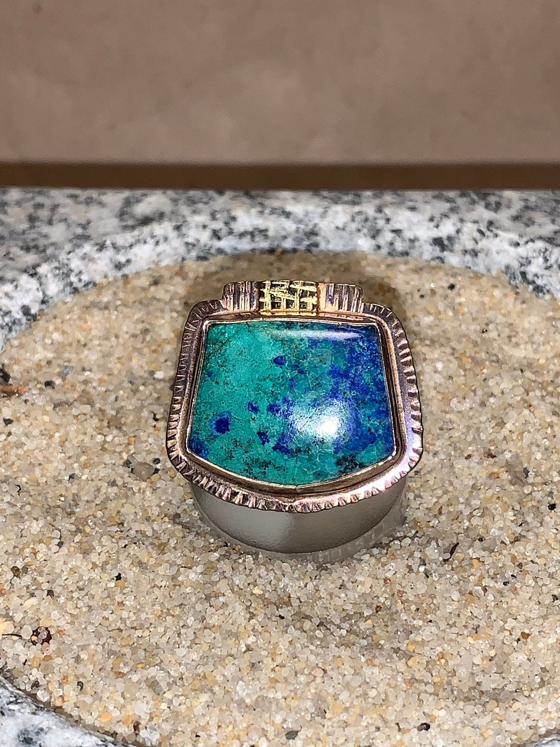 sz7 Azurite Crysocolla/SS/18K Ring