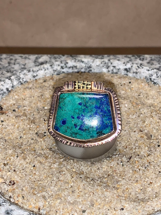 sz7 Azurite Crysocolla/SS/18K Ring