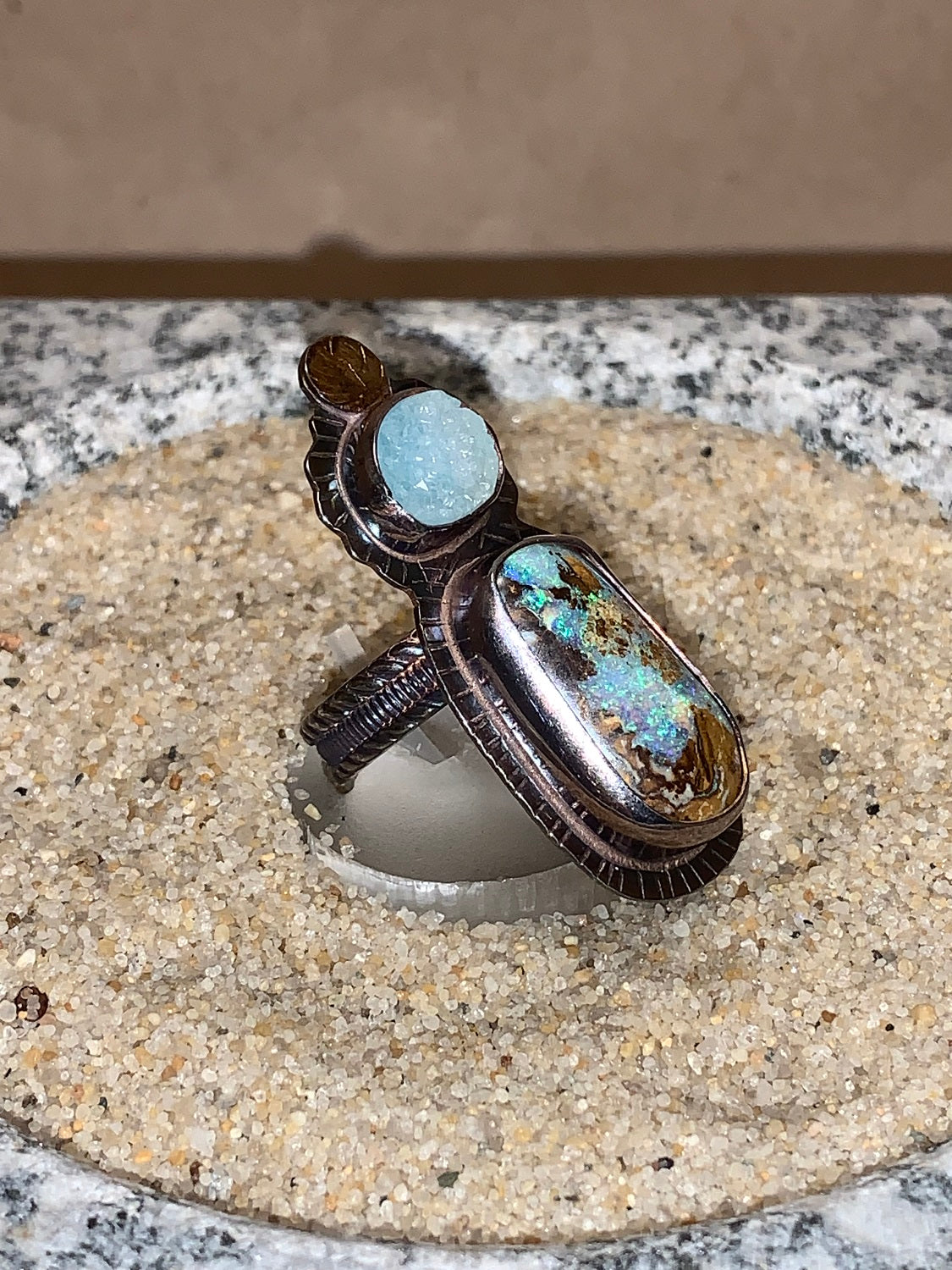 sz7.25 Opal/Chrysocolla Druzy/SS/18K