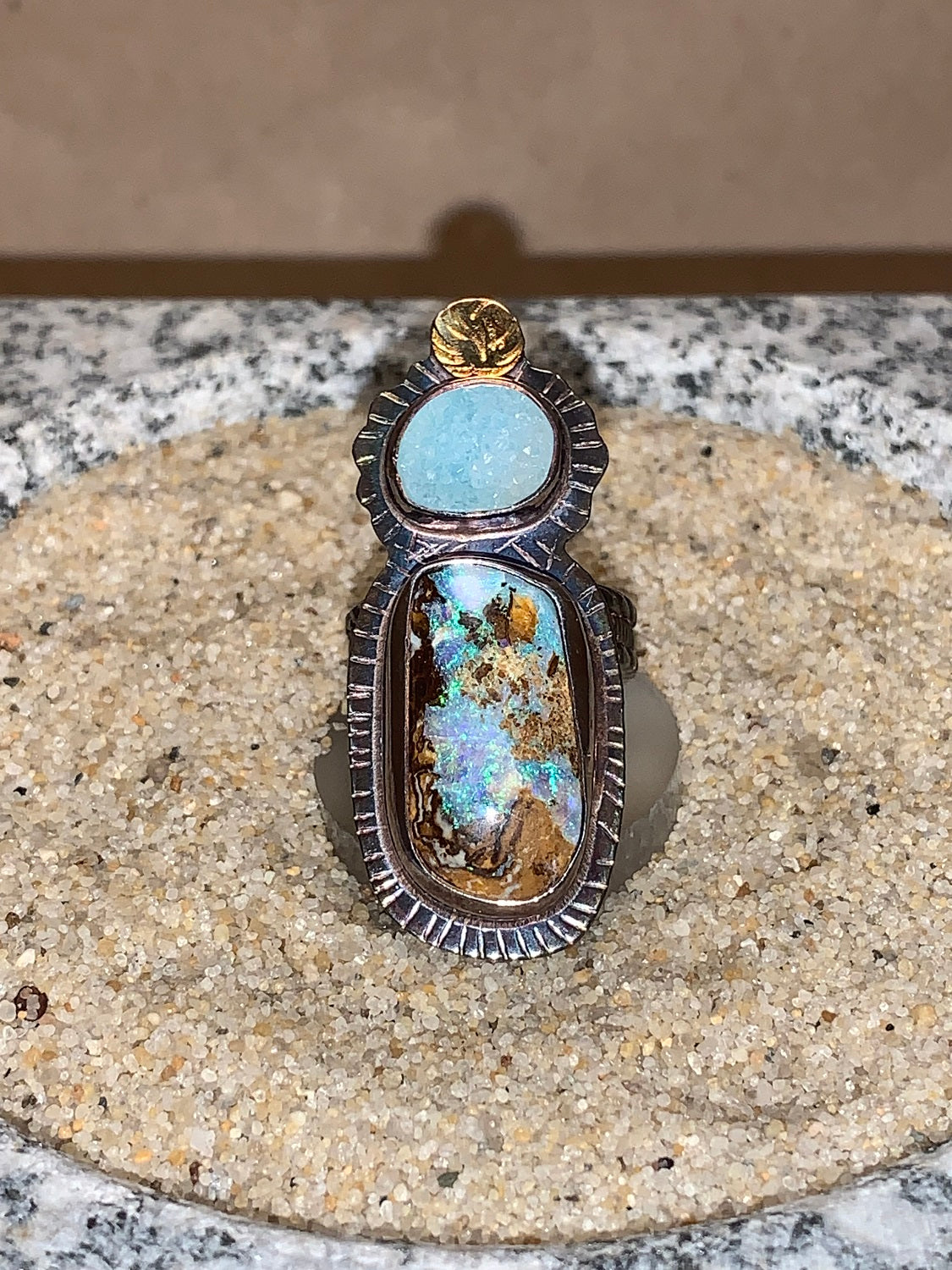 sz7.25 Opal/Chrysocolla Druzy/SS/18K