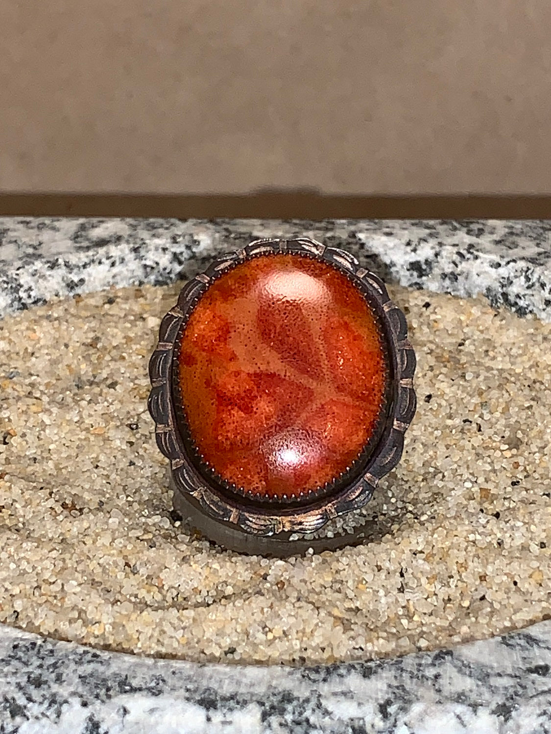 sz7.5 Apple Coral/Sterling Ring