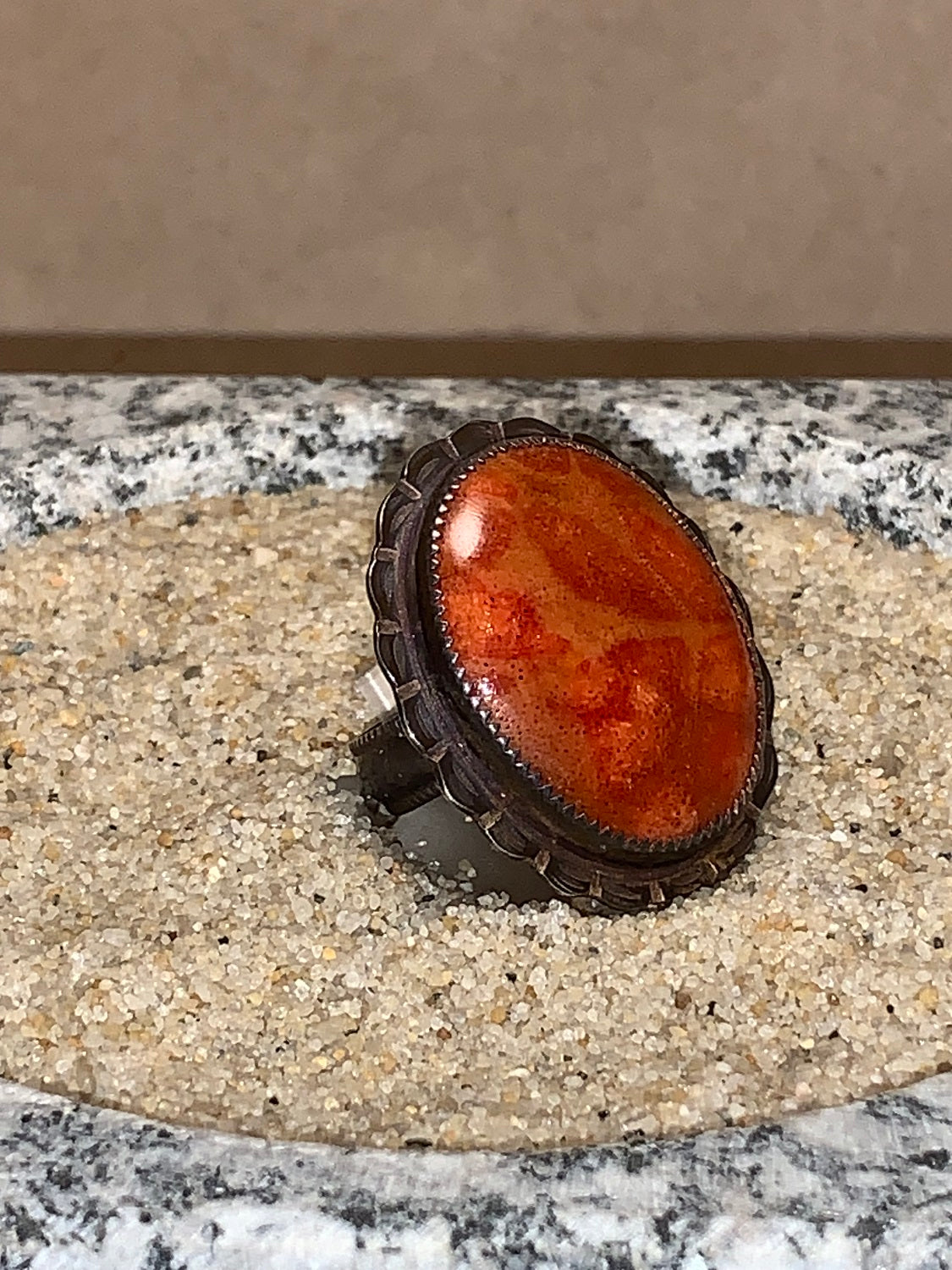 sz7.5 Apple Coral/Sterling Ring