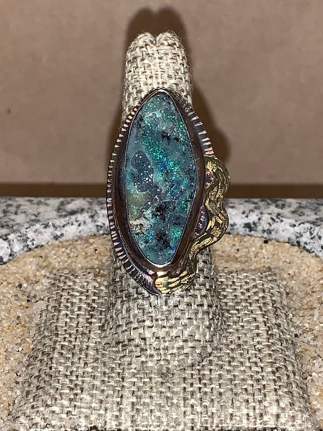 sz7.5 Boulder Opal/Sterling/18K Ring