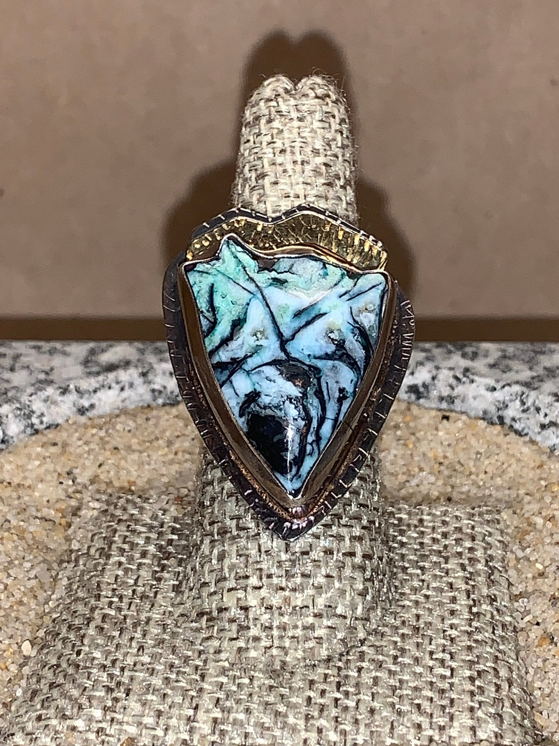 sz8.5 Blue Opal/Sterling/18K Ring