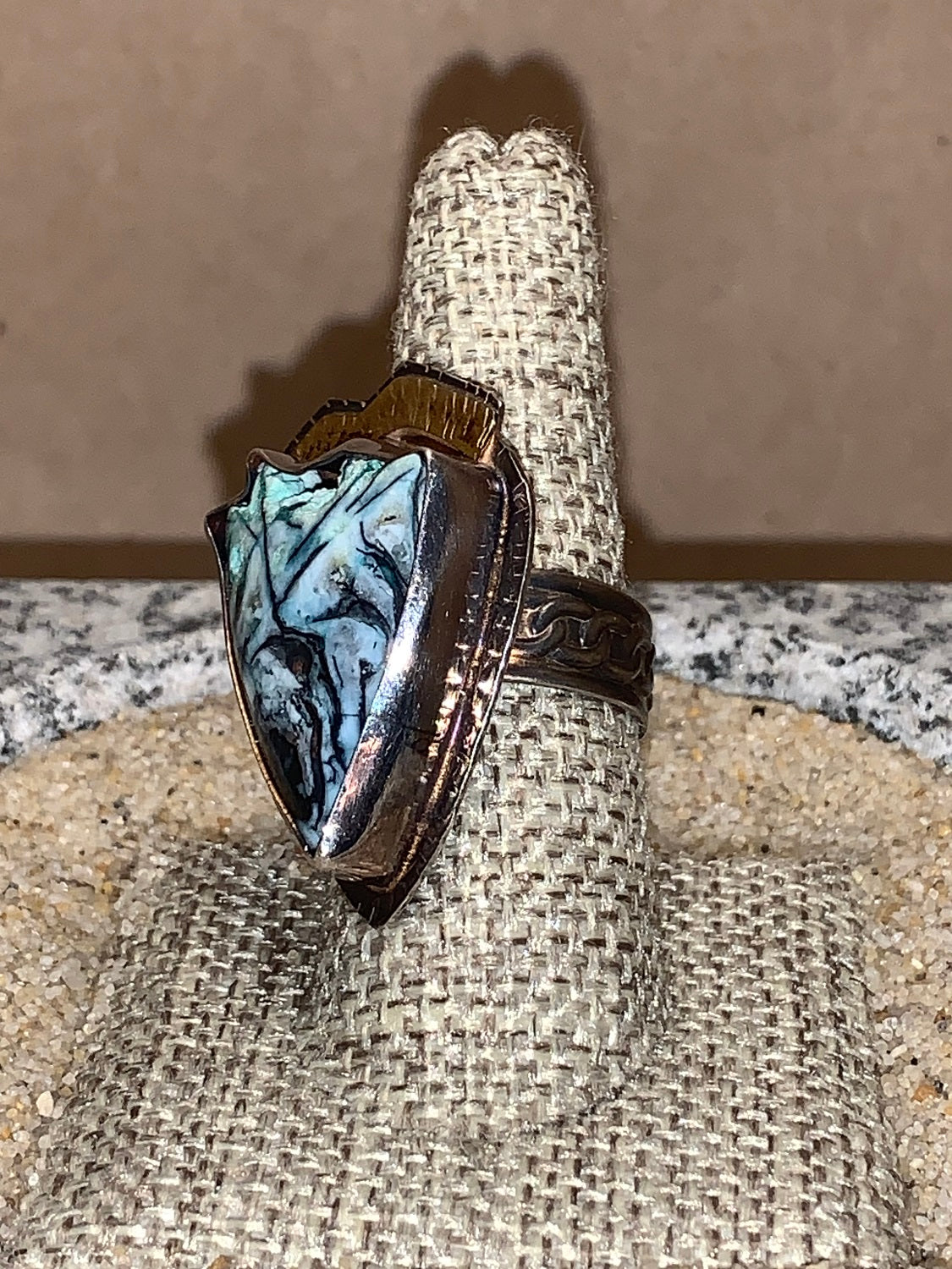 sz8.5 Blue Opal/Sterling/18K Ring