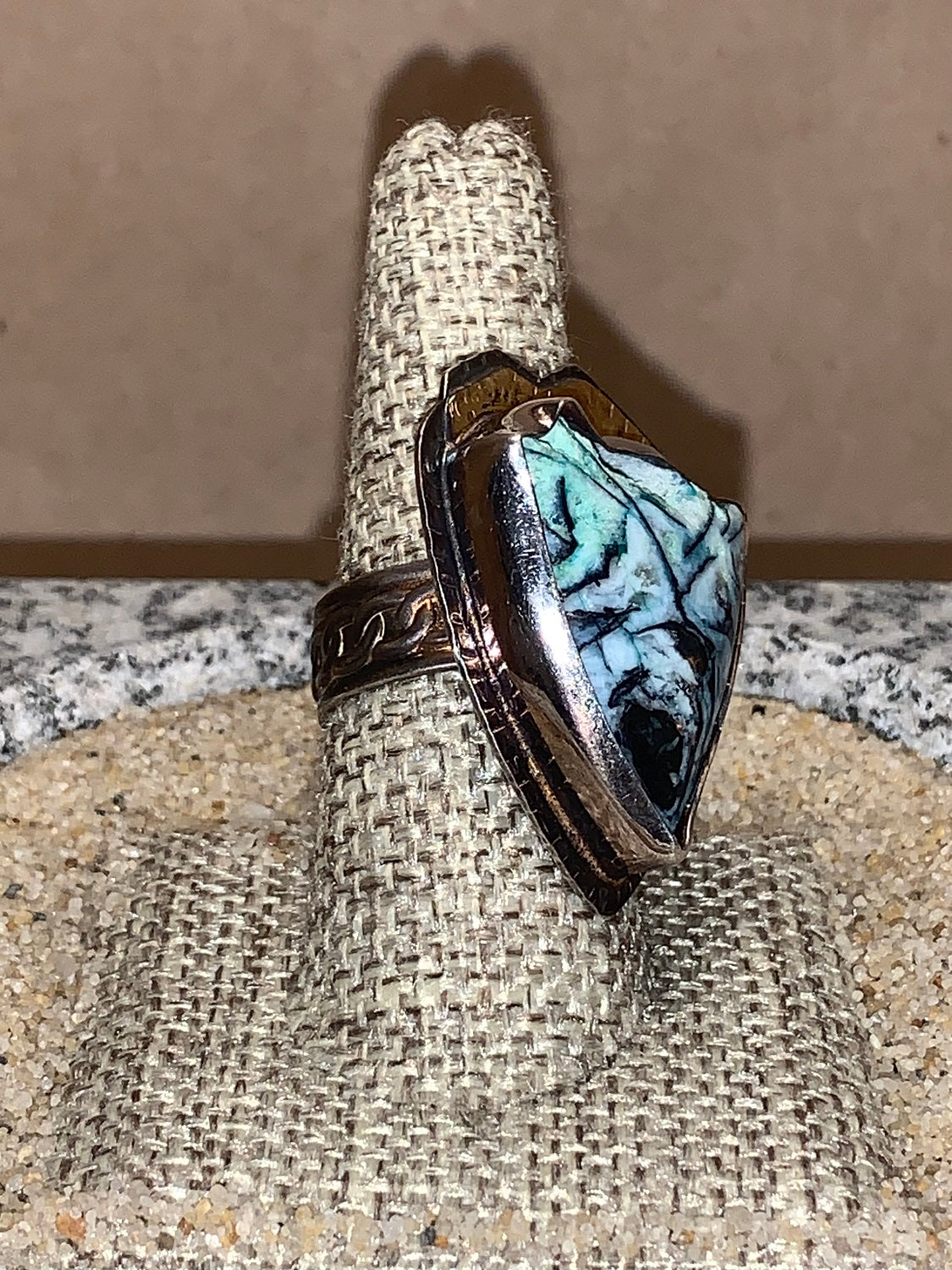 sz8.5 Blue Opal/Sterling/18K Ring