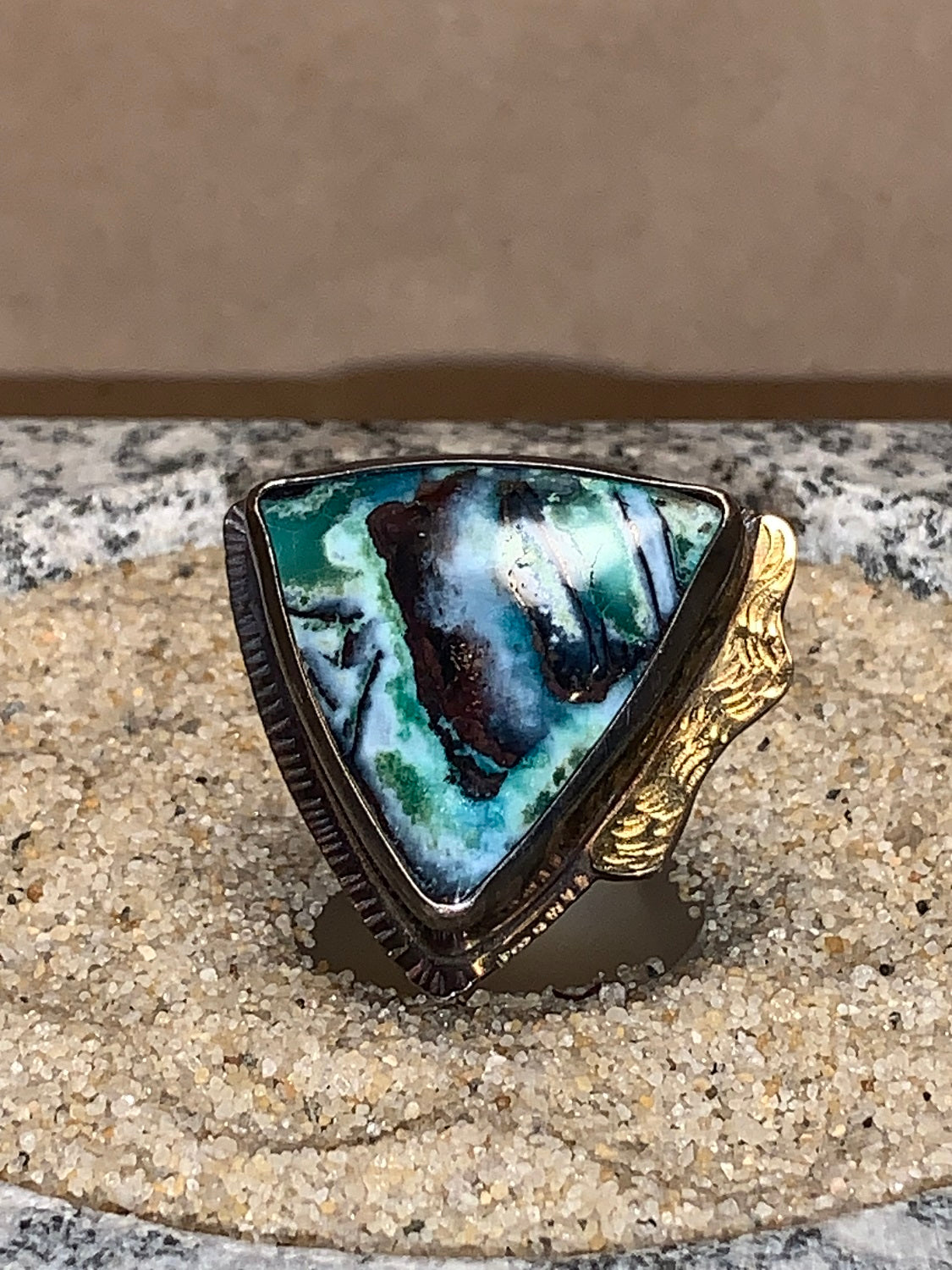 sz8 Blue Opal/Sterling/18K Ring