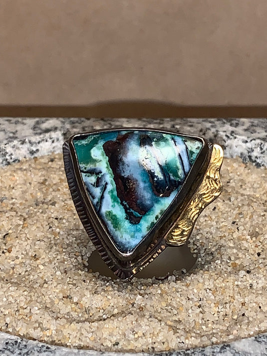 sz8 Blue Opal/Sterling/18K Ring