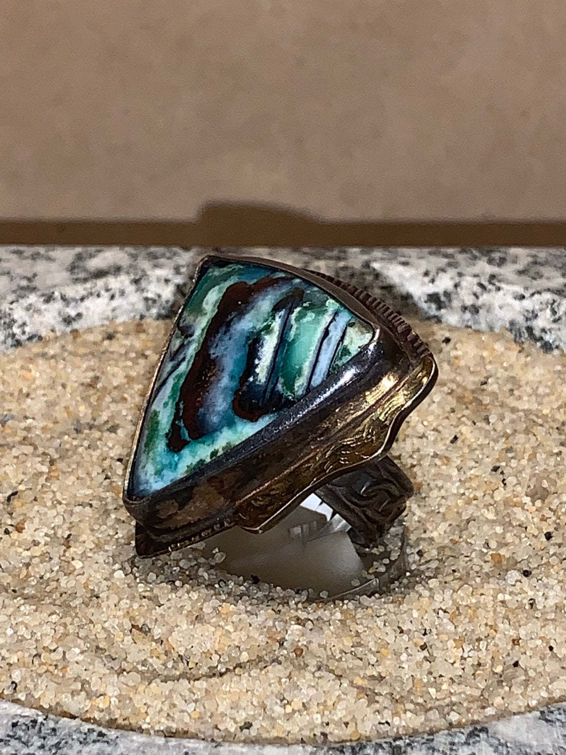 sz8 Blue Opal/Sterling/18K Ring