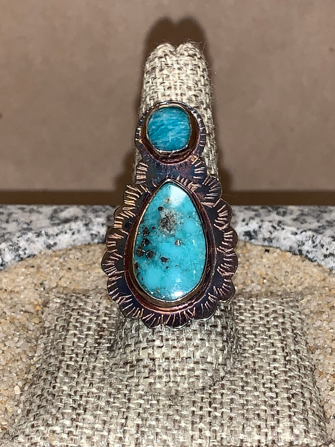 sz8 Amazonite/Pyrite,Turq/SS Ring