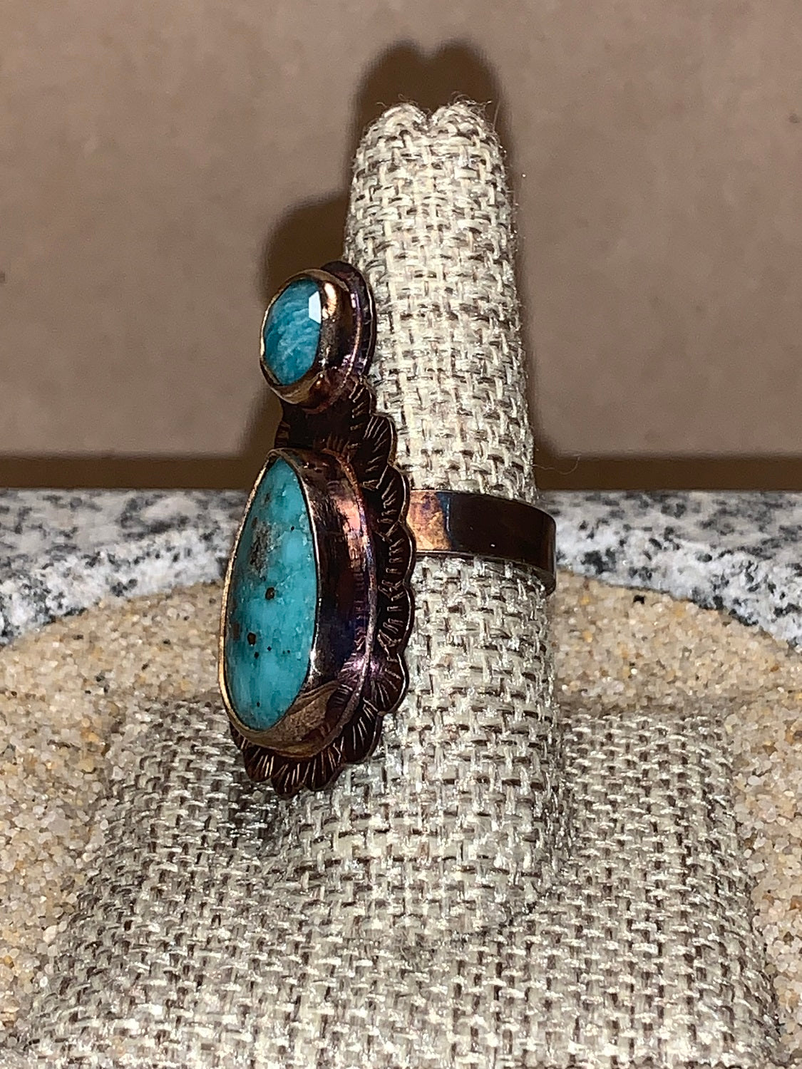 sz8 Amazonite/Pyrite,Turq/SS Ring