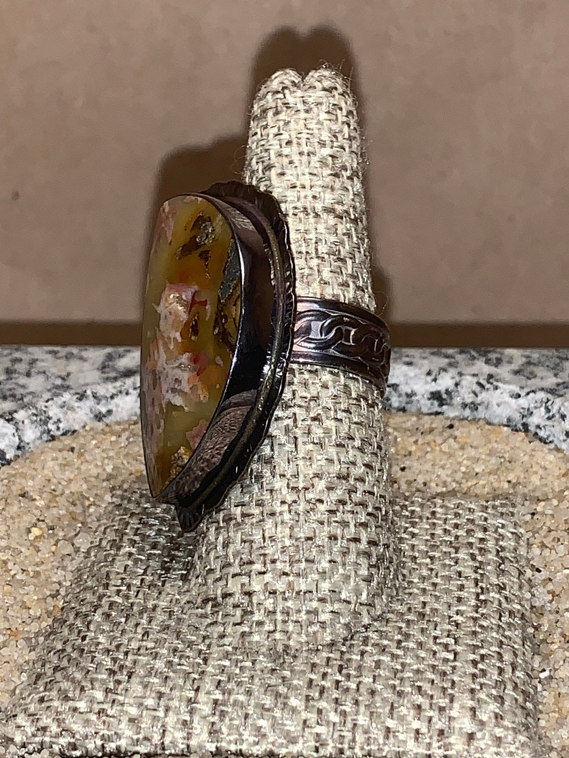 sz7.75 Marcasite Agate/SS/18K Ring