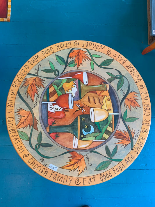 20" Original Wood Burned and Hand Painted Lazy Susan