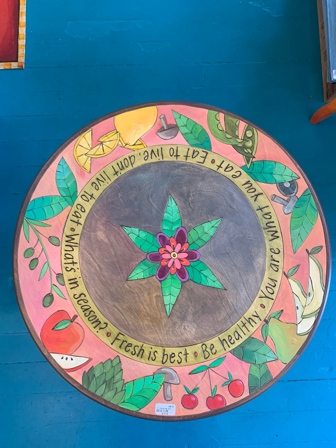 20" Original Wood Burned and Hand Painted Lazy Susan