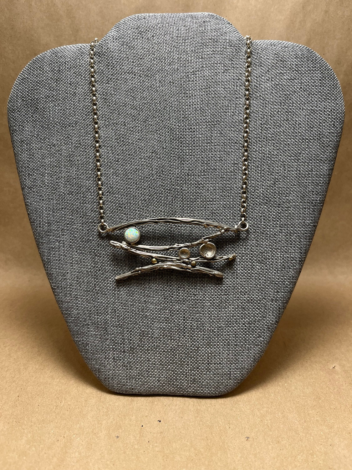 Silver Twig Necklace w/ Opal On 16" Chain