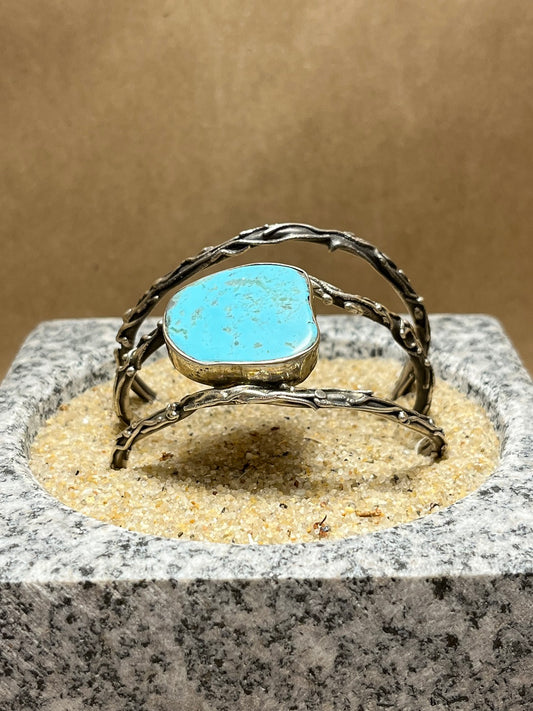 Silver and Turquoise Twig Cuff Medium