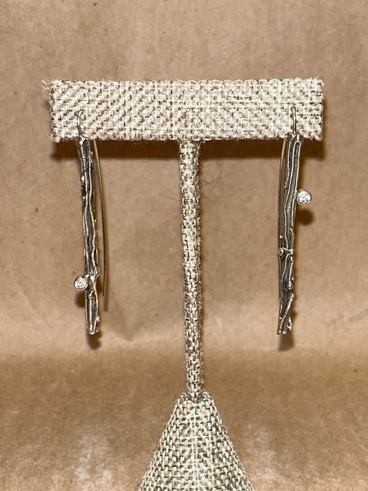 Silver and CZ Twig Earrings
