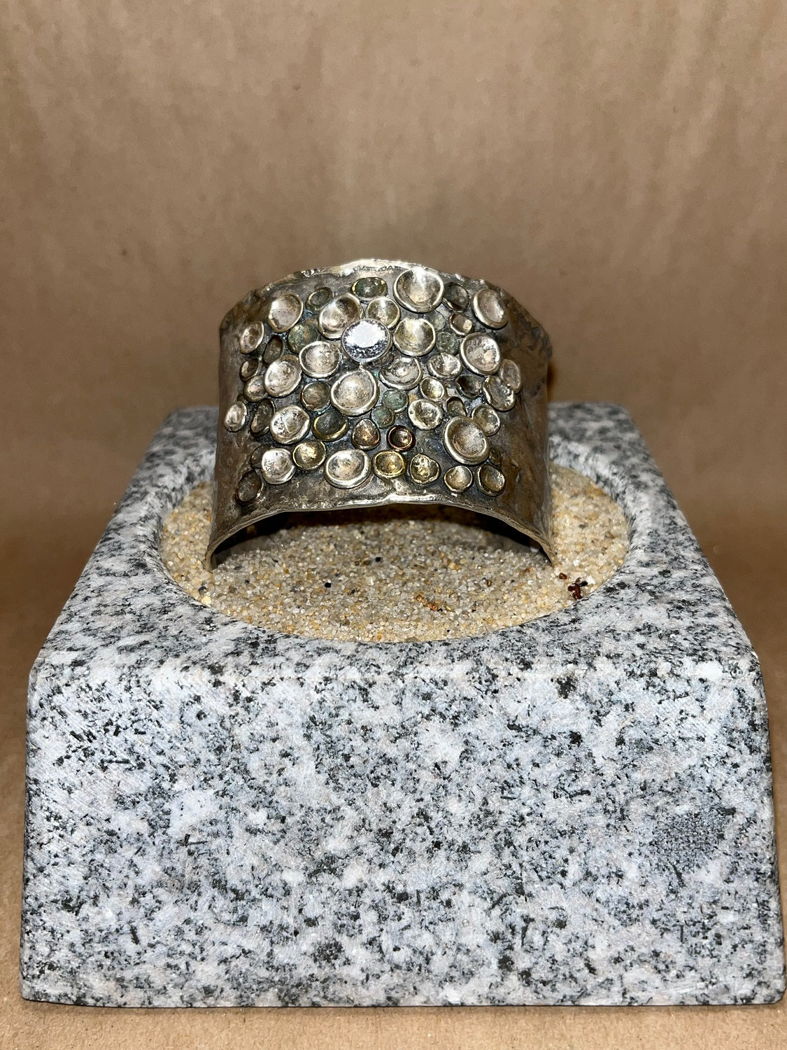 Large Silver Pebbles On the Beach Cuff w/ Clear CZ