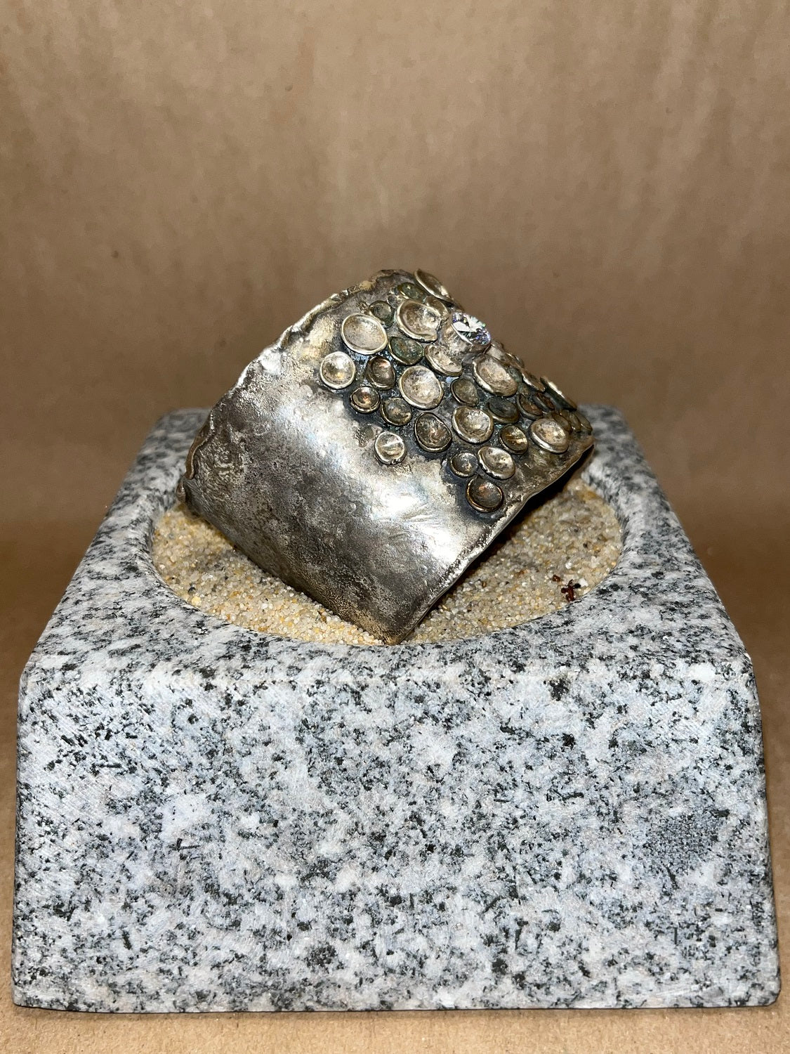 Large Silver Pebbles On the Beach Cuff w/ Clear CZ