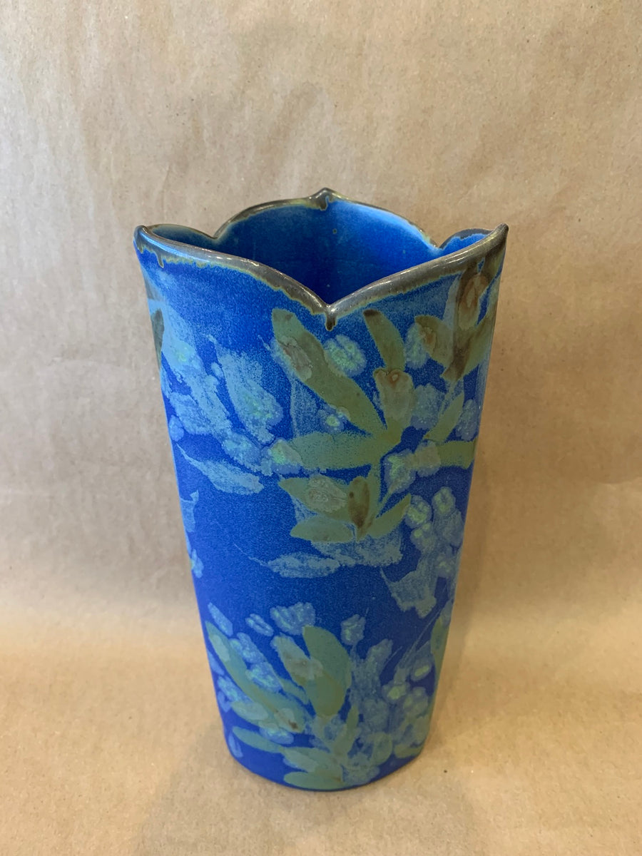 Vase w/ Scalloped Edge, Blue Glaze 10