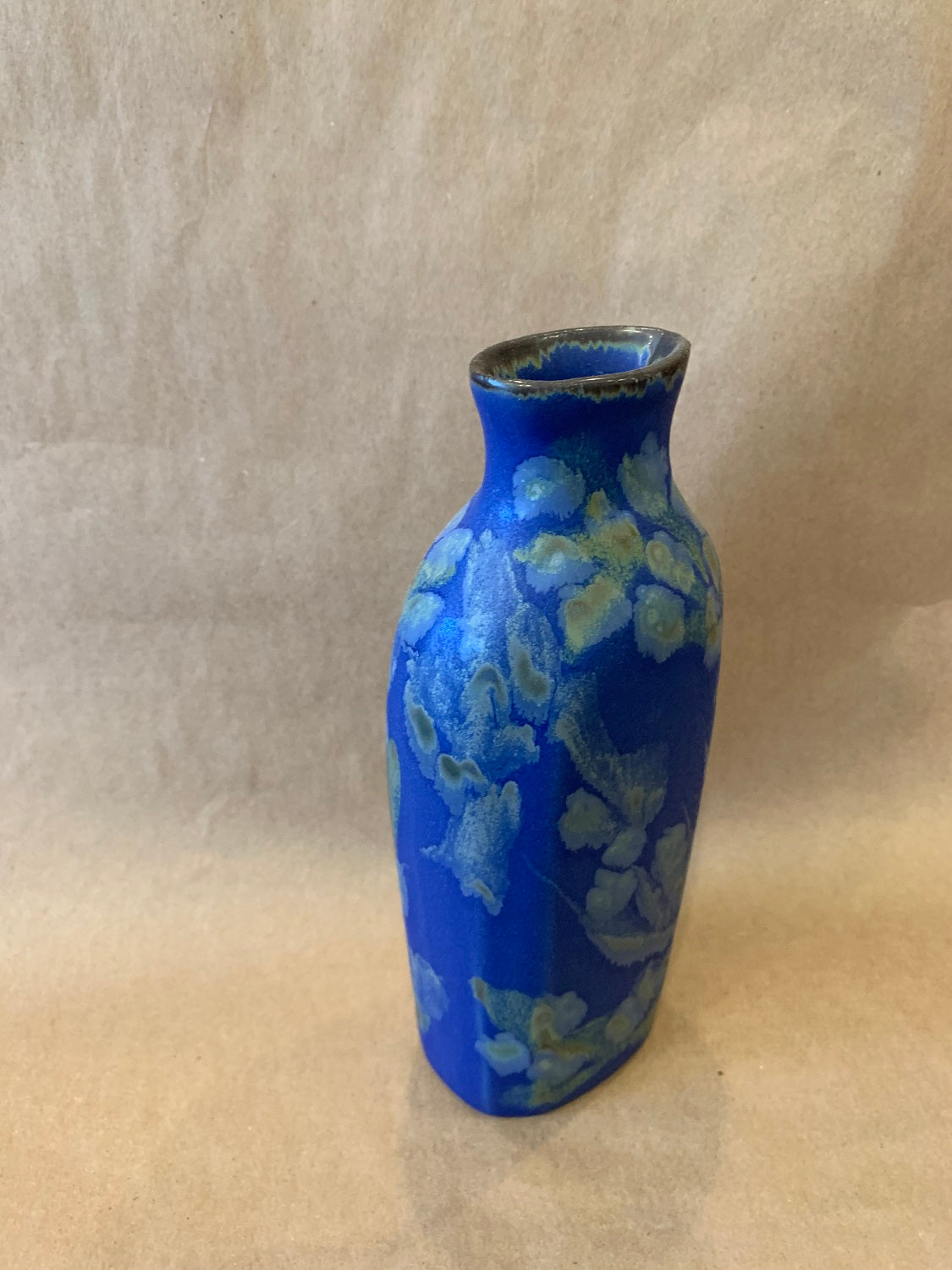 Oval Bottle w/ Blue Glaze 8.75" H