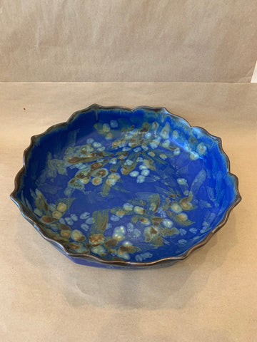 Lotus Edge Serving Bowl w/ Blue Glaze 12