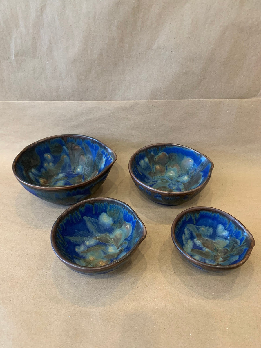 Set of 4 Nesting Prep Bowls w/ Blue Glaze