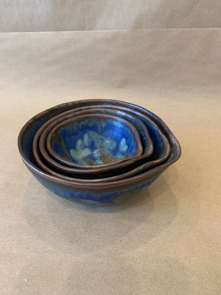 Set of 4 Nesting Prep Bowls w/ Blue Glaze