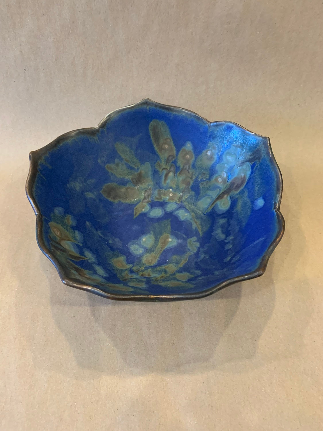 Lotus Edge Bowl w/ Blue Glaze 8" Dia