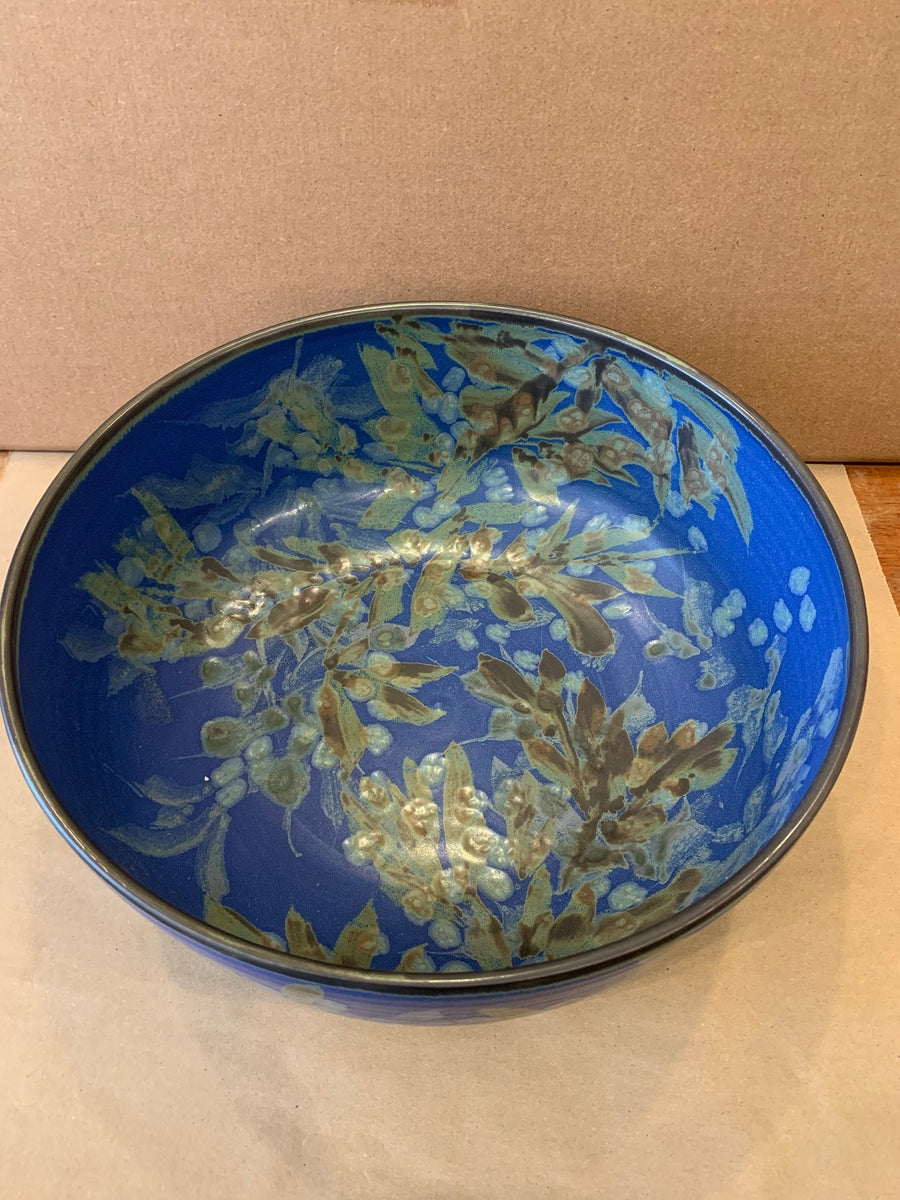 Xtra-Lg Flat Sided Bowl w/ Blue Glaze 13