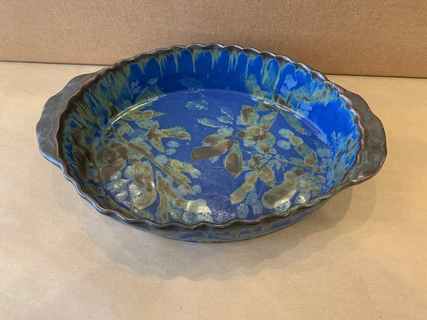 Oval Casserole Dish w/ Blue Glaze 12"X 9"