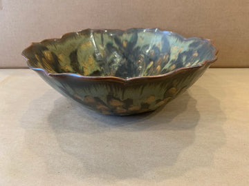 Lotus Edge Serving Bowl w/ Green Glaze 12