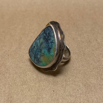 Size 8 Black Opal, 22K Gold and Sterling Silver Ring