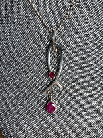Sterling Silver and Ruby Necklace 18