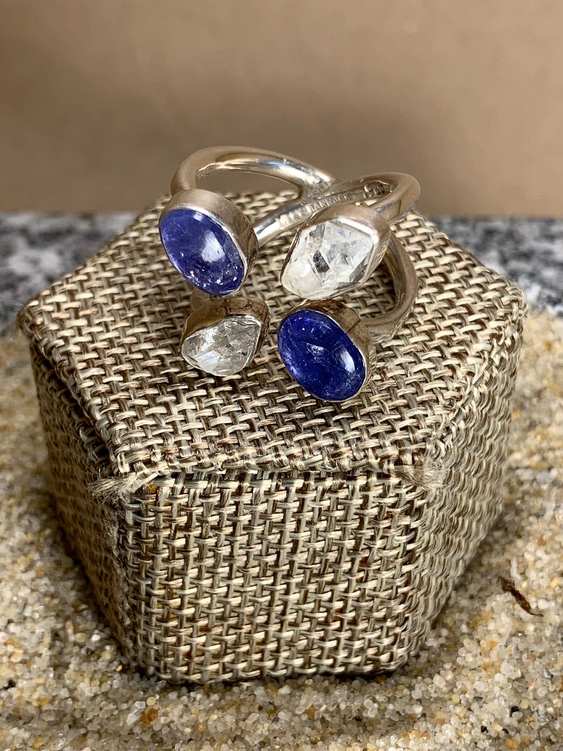 Silver, Tanzanite and Herkimer Diamond Ring SZ 7.5