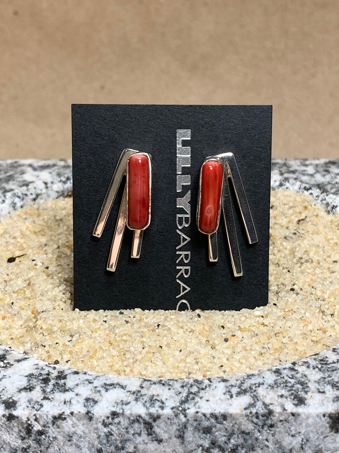 Sterling Silver and Coral Post Earrings