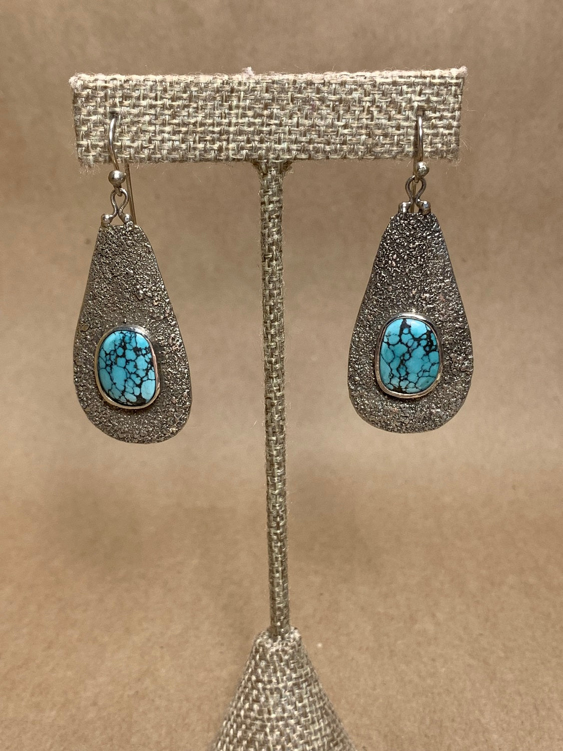 Silver and Turquoise Wire Drop Earrings