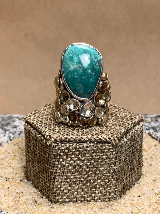 Silver Pebble Ring w/ Turquoise SZ 9