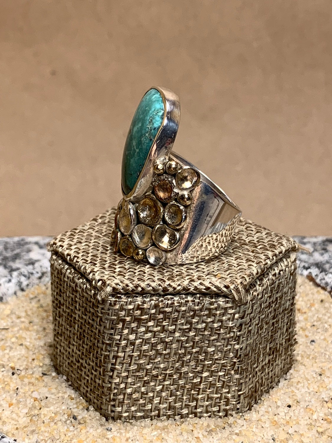 Silver Pebble Ring w/ Turquoise SZ 9